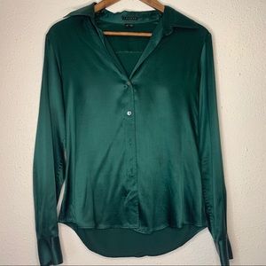 Theory , Emerald Green, Silk Blouse